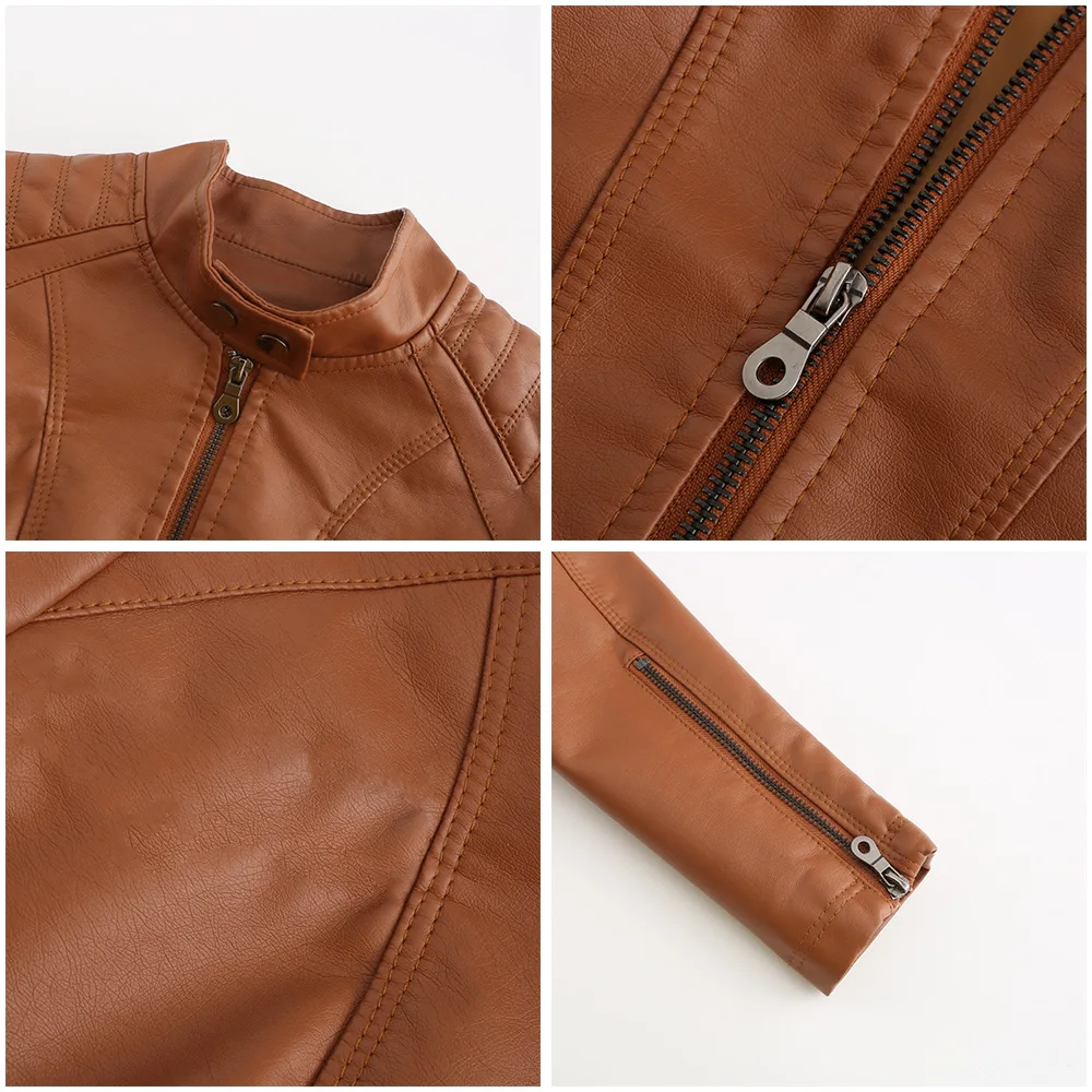 Women Leather Jacket, 2026 Autumn Spring Women's Moto Biker Zipper Jackets Red Black Apricot Coffee Coat Ladies Outerwear S-3XL