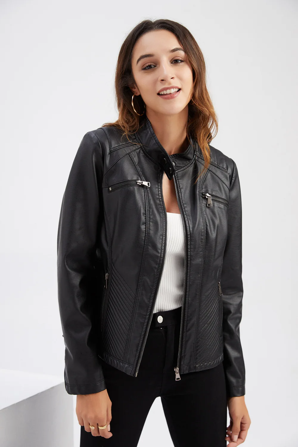 Women Leather Jacket, 2026 Autumn Spring Women's Moto Biker Zipper Jackets Red Black Apricot Coffee Coat Ladies Outerwear S-3XL