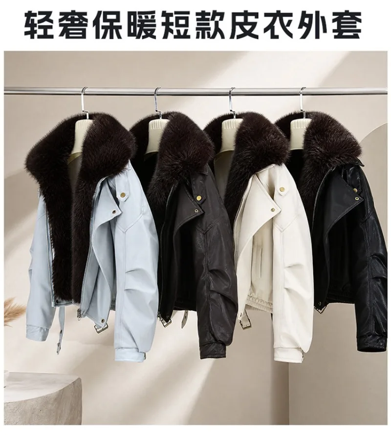 New Winter Parkas Women Leather Jacket Big Fur Collar Tooling Cotton Clothes Thicke Warm Cotton Padded Coat Female Outerwear Top