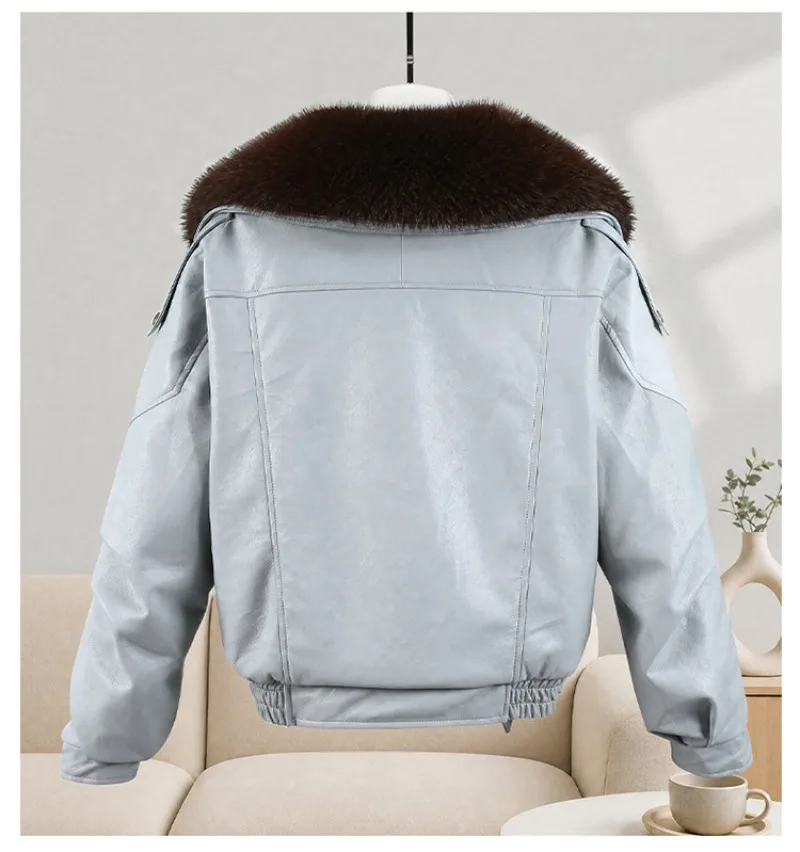New Winter Parkas Women Leather Jacket Big Fur Collar Tooling Cotton Clothes Thicke Warm Cotton Padded Coat Female Outerwear Top