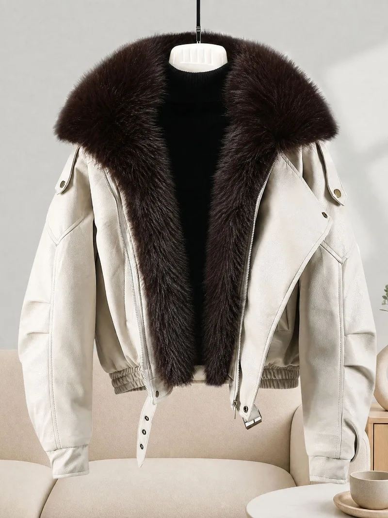 New Winter Parkas Women Leather Jacket Big Fur Collar Tooling Cotton Clothes Thicke Warm Cotton Padded Coat Female Outerwear Top