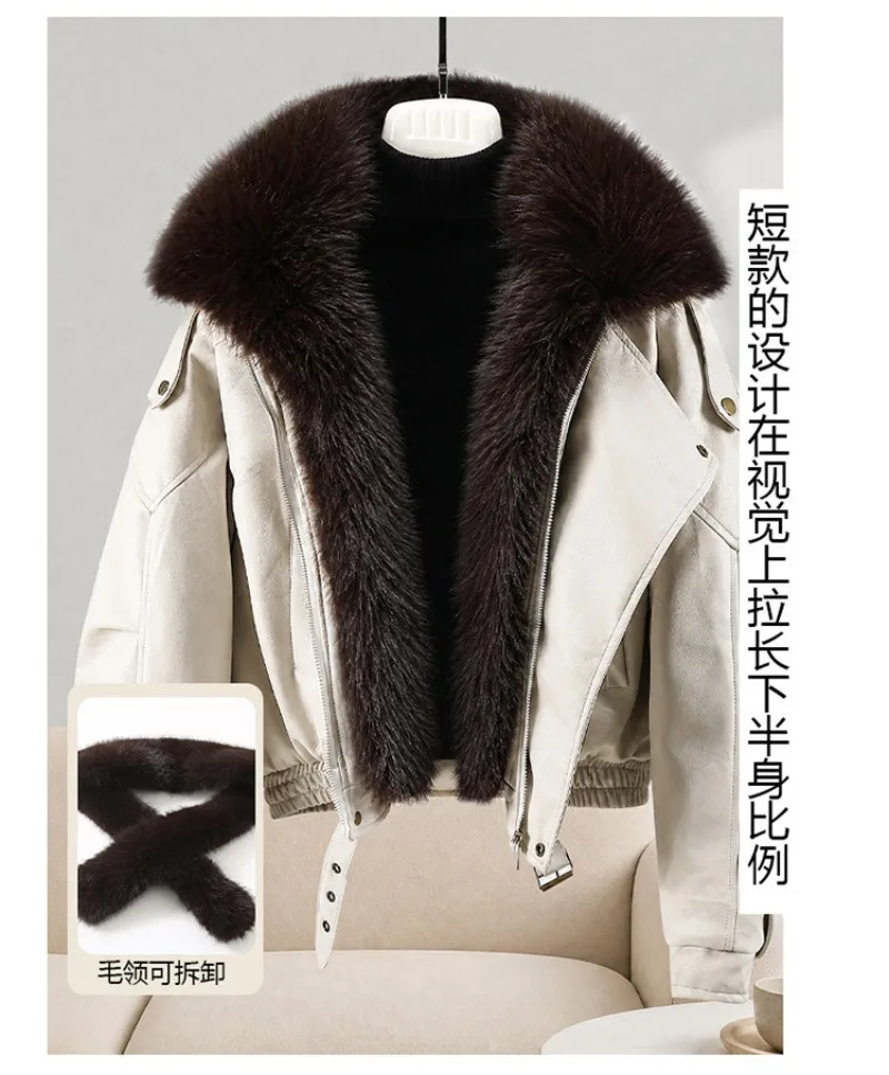 New Winter Parkas Women Leather Jacket Big Fur Collar Tooling Cotton Clothes Thicke Warm Cotton Padded Coat Female Outerwear Top