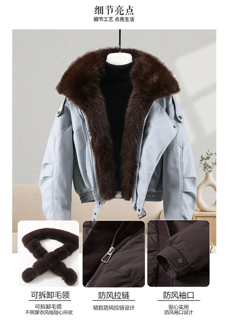 New Winter Parkas Women Leather Jacket Big Fur Collar Tooling Cotton Clothes Thicke Warm Cotton Padded Coat Female Outerwear Top