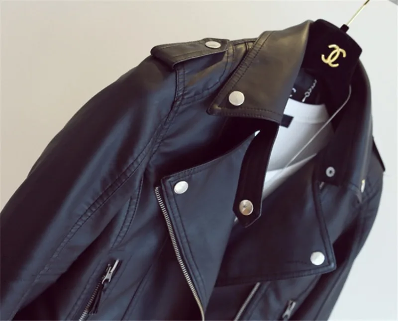 Spring Autumn Slim Lapel Leather Jacket Women Short Pu Leather Jacket Korean Ladies Locomotive Clothing Female Outerwear Tops