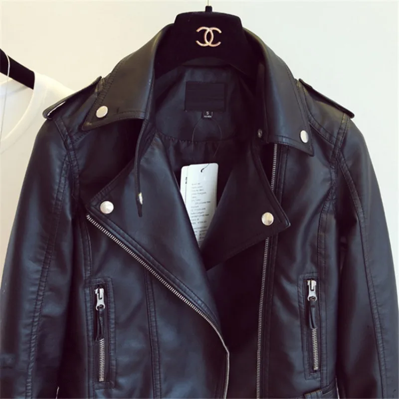 Spring Autumn Slim Lapel Leather Jacket Women Short Pu Leather Jacket Korean Ladies Locomotive Clothing Female Outerwear Tops