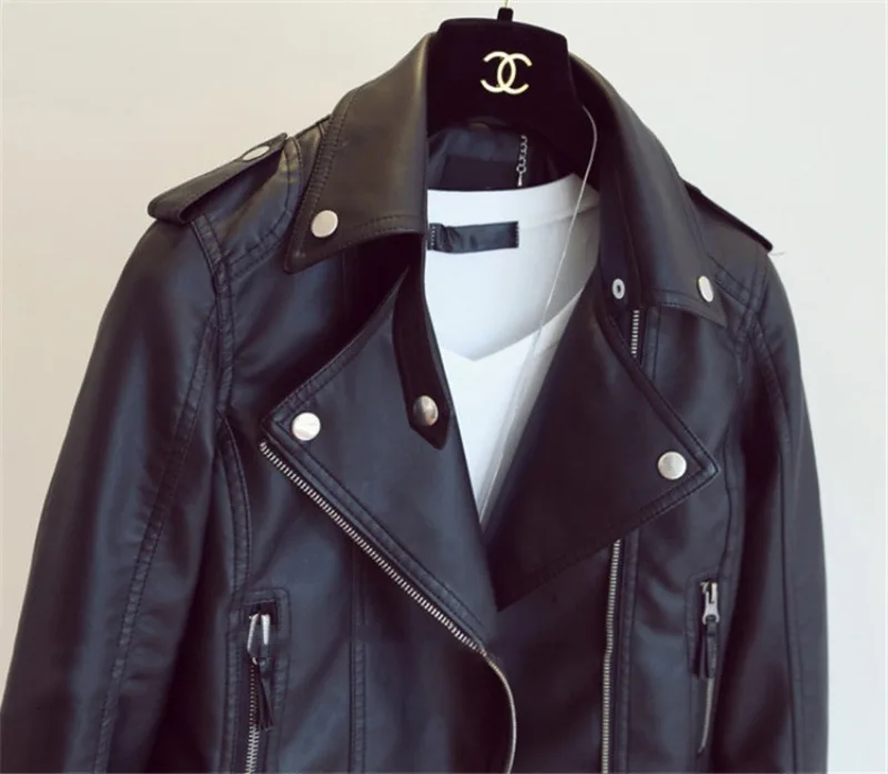 Spring Autumn Slim Lapel Leather Jacket Women Short Pu Leather Jacket Korean Ladies Locomotive Clothing Female Outerwear Tops