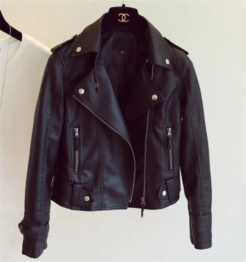 Spring Autumn Slim Lapel Leather Jacket Women Short Pu Leather Jacket Korean Ladies Locomotive Clothing Female Outerwear Tops