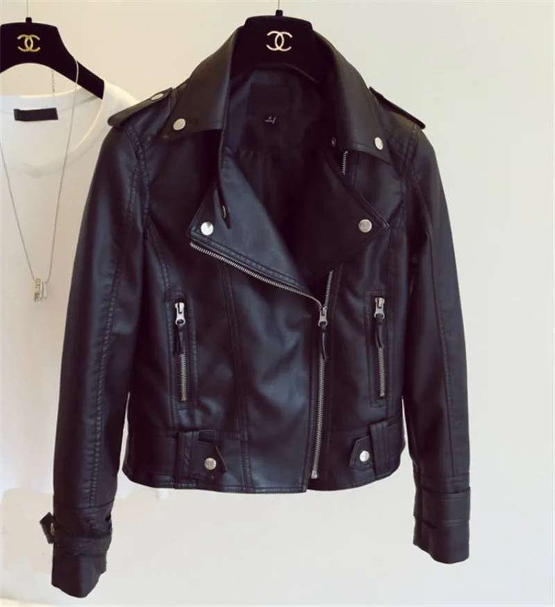 Spring Autumn Slim Lapel Leather Jacket Women Short Pu Leather Jacket Korean Ladies Locomotive Clothing Female Outerwear Tops