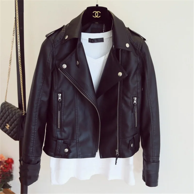 Spring Autumn Slim Lapel Leather Jacket Women Short Pu Leather Jacket Korean Ladies Locomotive Clothing Female Outerwear Tops