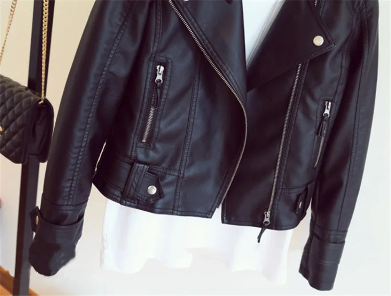 Spring Autumn Slim Lapel Leather Jacket Women Short Pu Leather Jacket Korean Ladies Locomotive Clothing Female Outerwear Tops