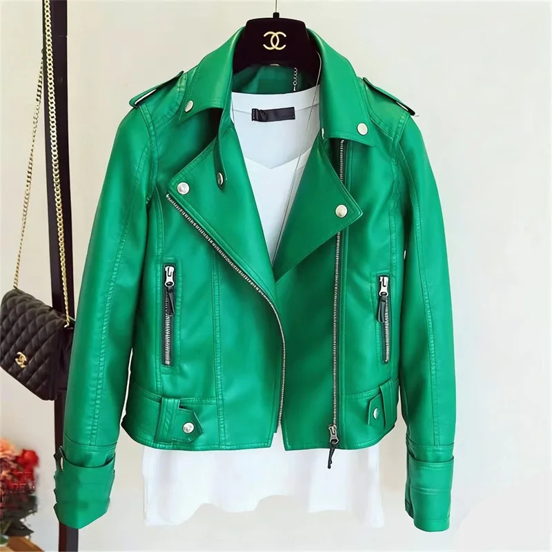 Spring Autumn Slim Lapel Leather Jacket Women Short Pu Leather Jacket Korean Ladies Locomotive Clothing Female Outerwear Tops