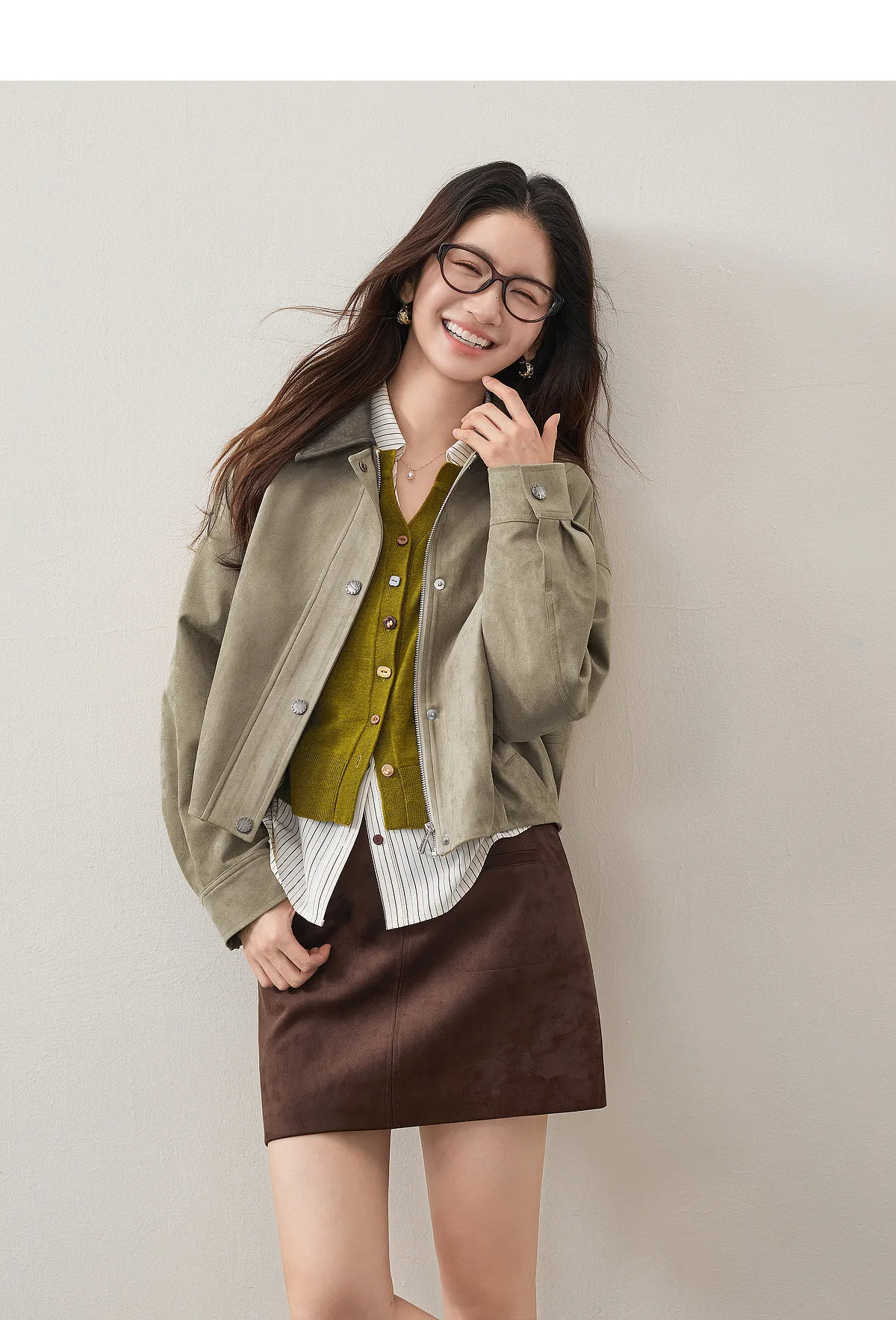 SENTUBILA Women Faux Suede Cropped Jacket Autumn 2026 Vintage Retro Vibe Drop Shoulder Loose Casual Daily Outer Coat W63WB8301
