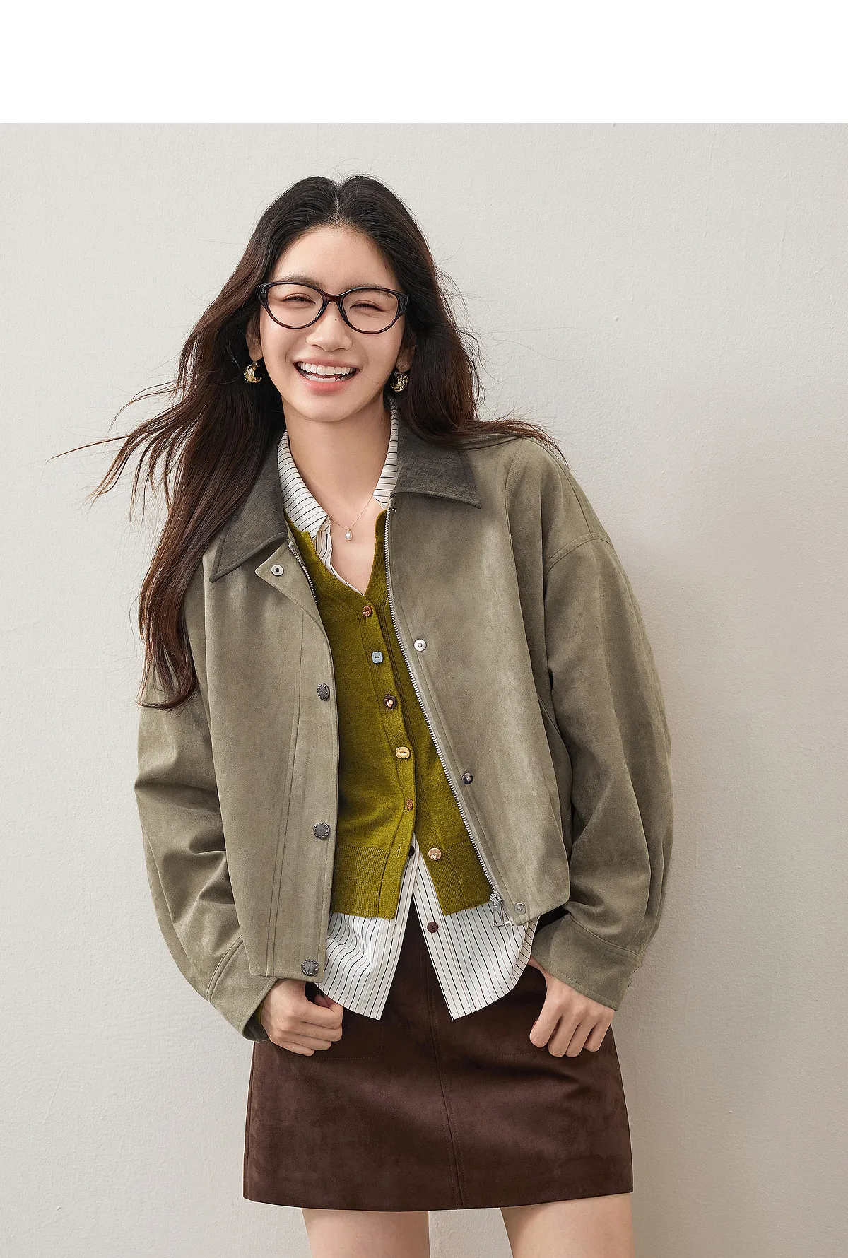 SENTUBILA Women Faux Suede Cropped Jacket Autumn 2026 Vintage Retro Vibe Drop Shoulder Loose Casual Daily Outer Coat W63WB8301