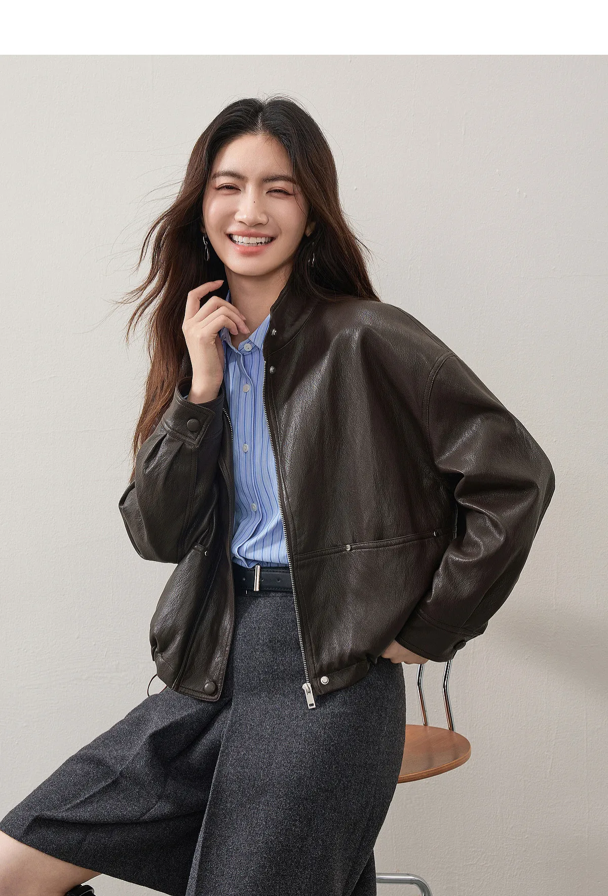 SENTUBILA Women's Retro PU Jacket Motorbike Style Loose Drop Shoulder Cropped Coat 2026 Autumn Trendy Outerwear Ladies W63GA7905