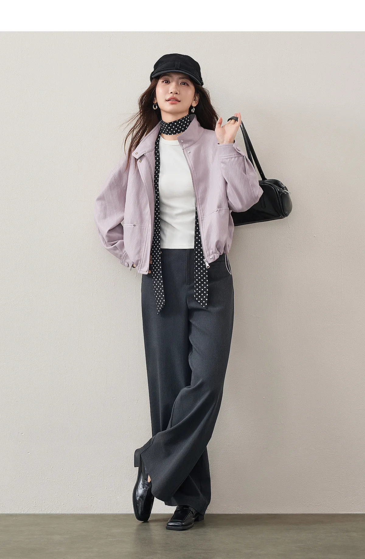 SENTUBILA Women's Retro PU Jacket Motorbike Style Loose Drop Shoulder Cropped Coat 2026 Autumn Trendy Outerwear Ladies W63GA7905