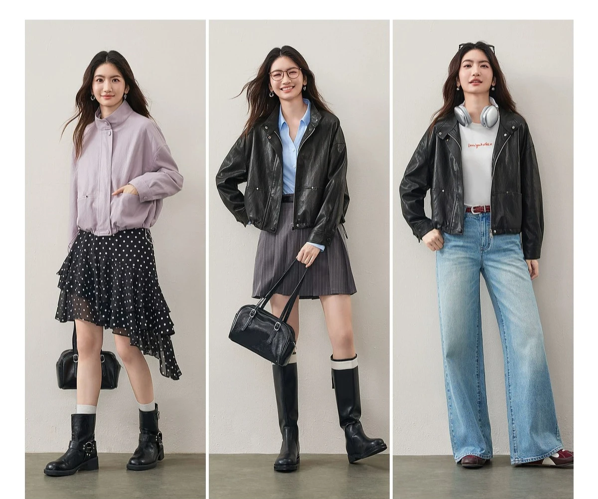 SENTUBILA Women's Retro PU Jacket Motorbike Style Loose Drop Shoulder Cropped Coat 2026 Autumn Trendy Outerwear Ladies W63GA7905