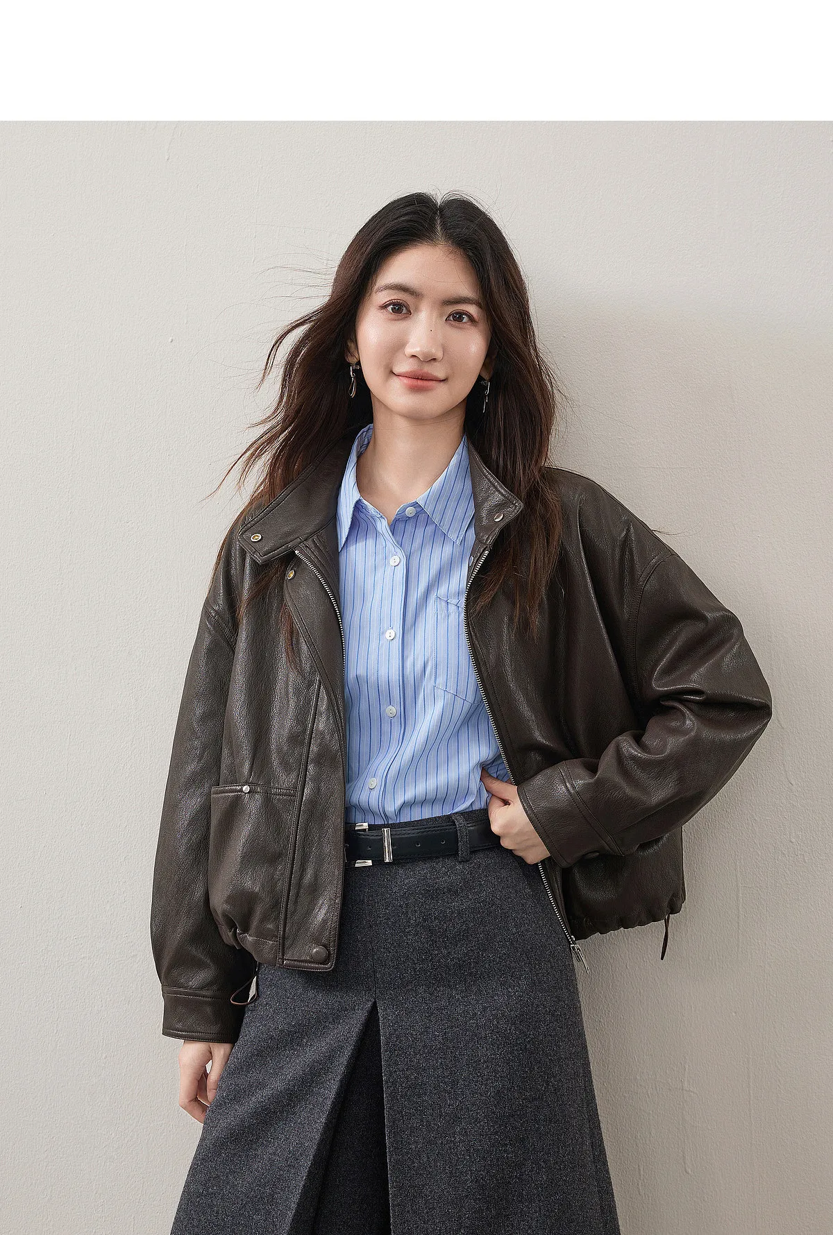 SENTUBILA Women's Retro PU Jacket Motorbike Style Loose Drop Shoulder Cropped Coat 2026 Autumn Trendy Outerwear Ladies W63GA7905
