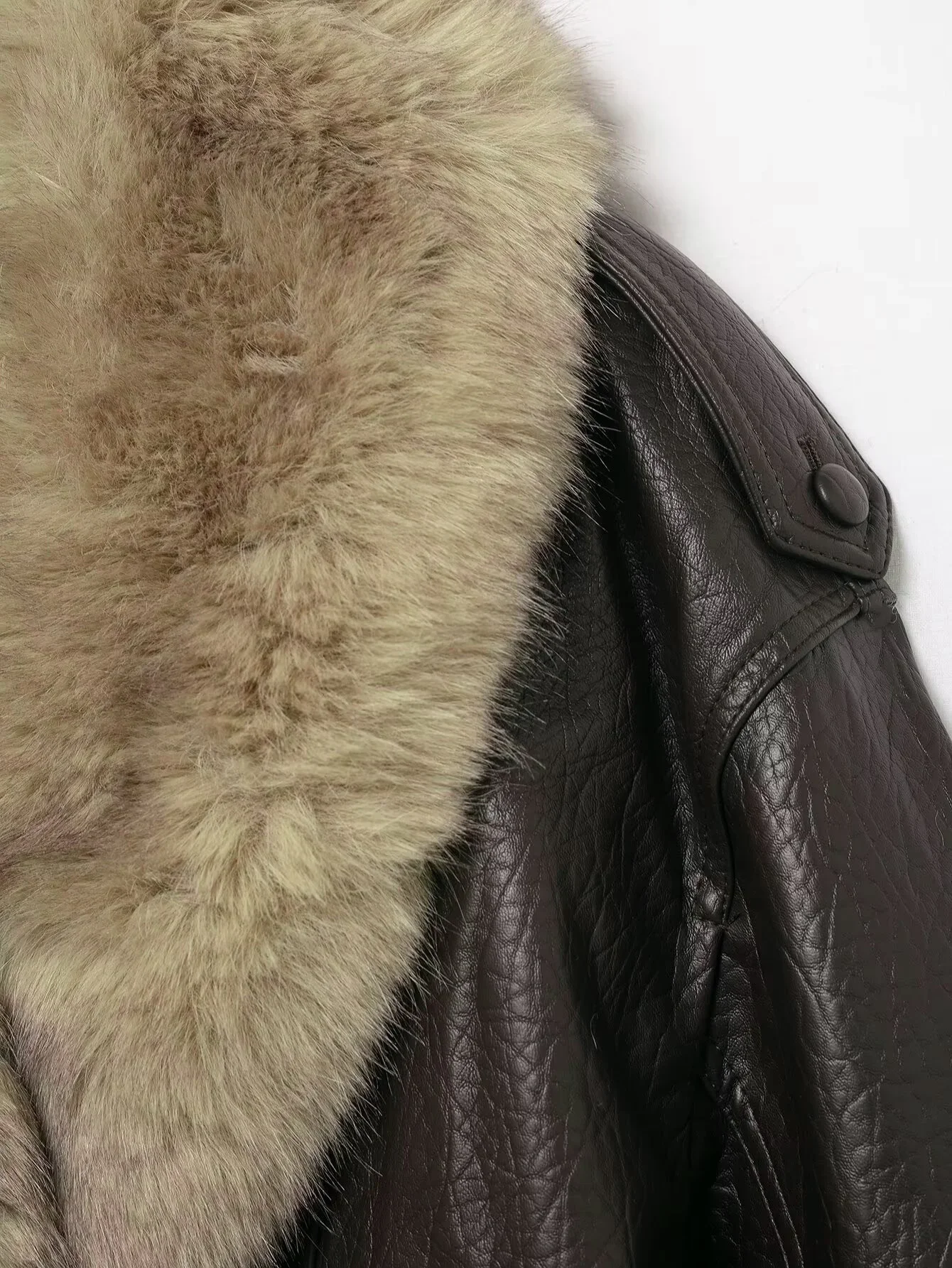 2026 Winter Women Loose Faux Leather Jacket Fashion Removed Big Fur Collar Causal Coat High Street Double Breasted Outwear