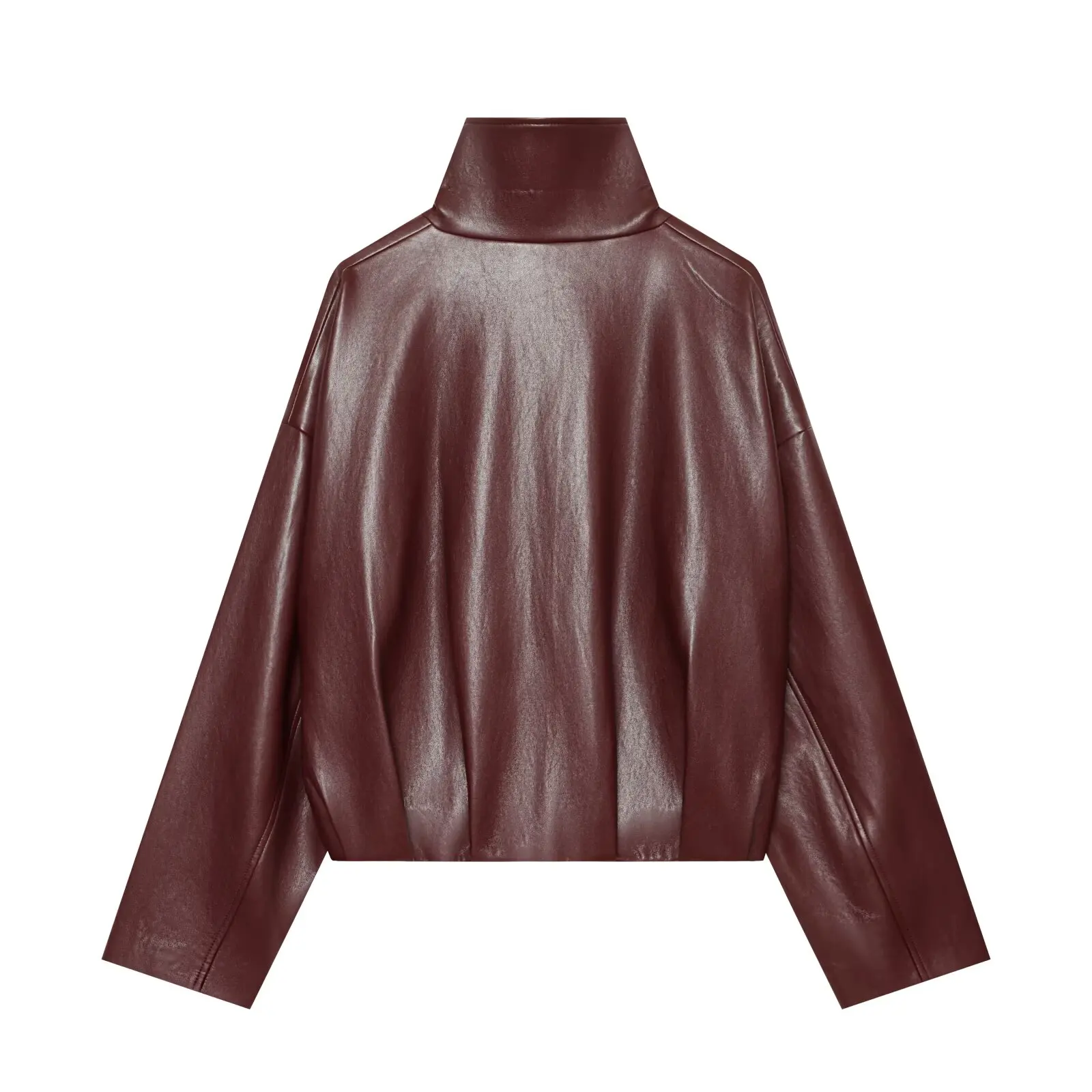 HH Vintage Women’s Cropped Faux Leather Jacket 2026 Spring Autumn Long Sleeve Stand-Collar Zip-Up Biker Style Coat Streetwear