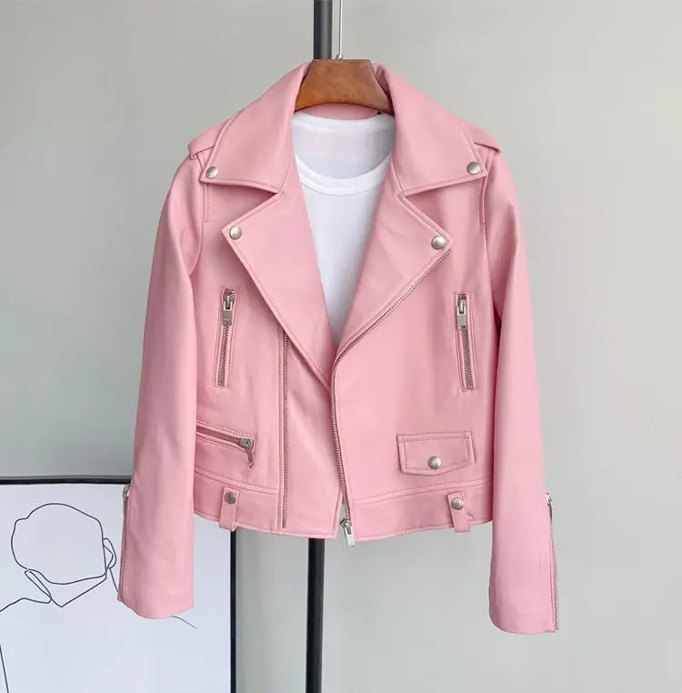 2025 New Womens Faux PU Leather Jacket Casual Lady Lapel Zipper Jacket Female Motorcycle Leather Coats
