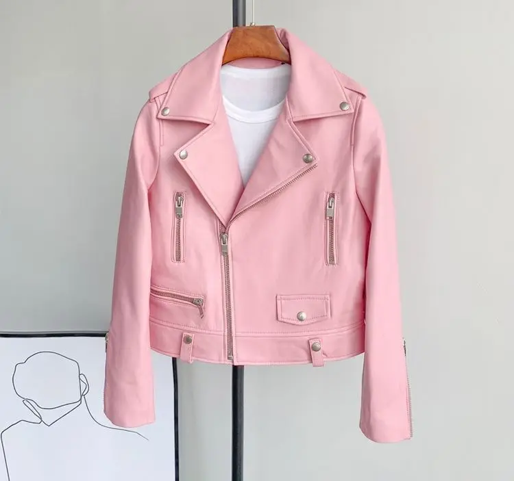 2025 New Womens Faux PU Leather Jacket Casual Lady Lapel Zipper Jacket Female Motorcycle Leather Coats
