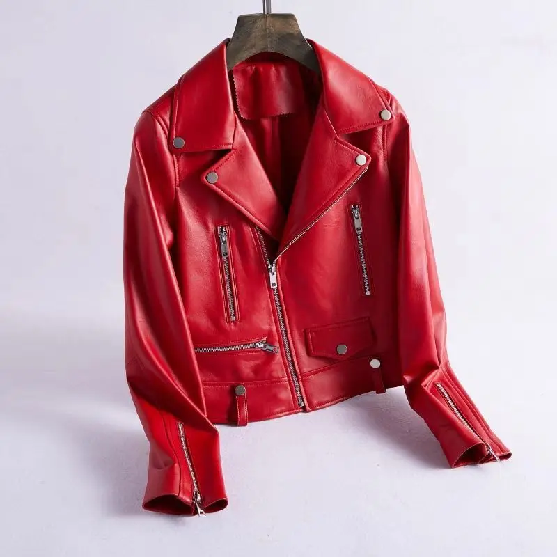 2025 New Womens Faux PU Leather Jacket Casual Lady Lapel Zipper Jacket Female Motorcycle Leather Coats