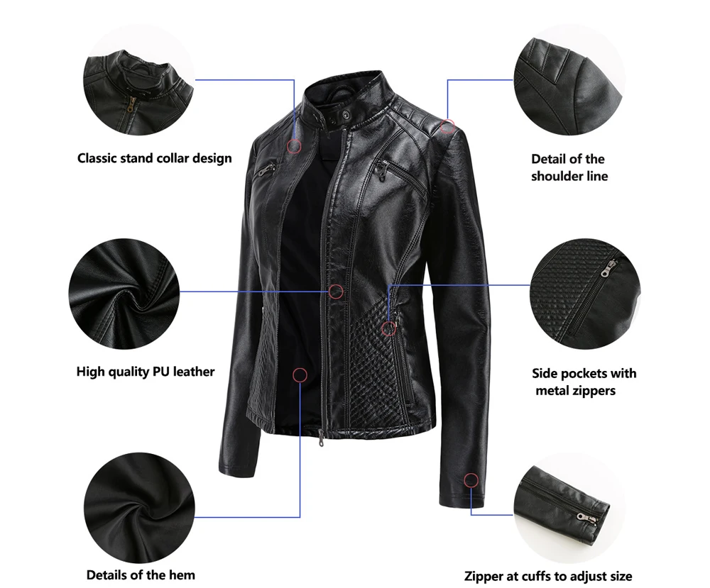 Autumn Winter Ladies PU Leather Jackets Outdoor Female Windproof Warm Jacket Fashion Girls Motorcycle Leather Jacket Clothing