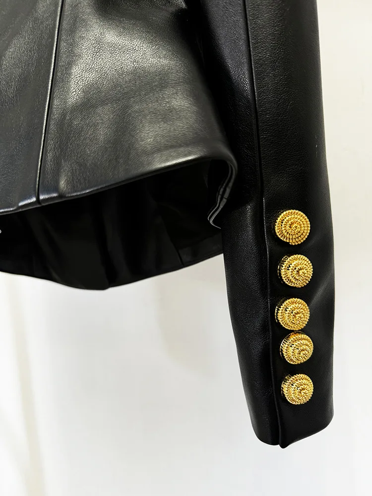 Fashion designer's new socialite women's snail button slim fit leather jacket windproof jacket motorcycle waterproof jacket