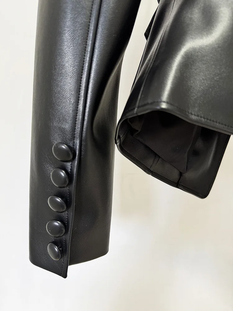 HIGH STREET Newest 2026 Designer Jacket Women's Belt Slim Fitting Leather Button Pocket Decoration Artificial Leather Blazer