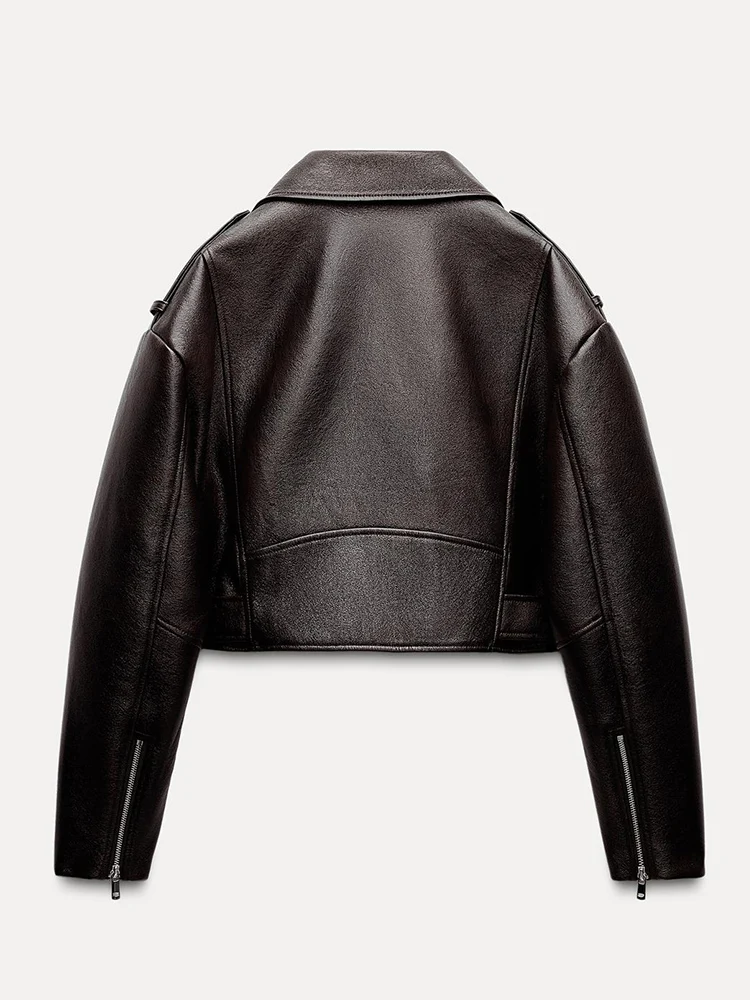 Ailegogo Spring Autumn Women Retro Short Pu Faux Soft Leather Jacket Vintage Female Belt Zipper Coat Moto Biker Outwear