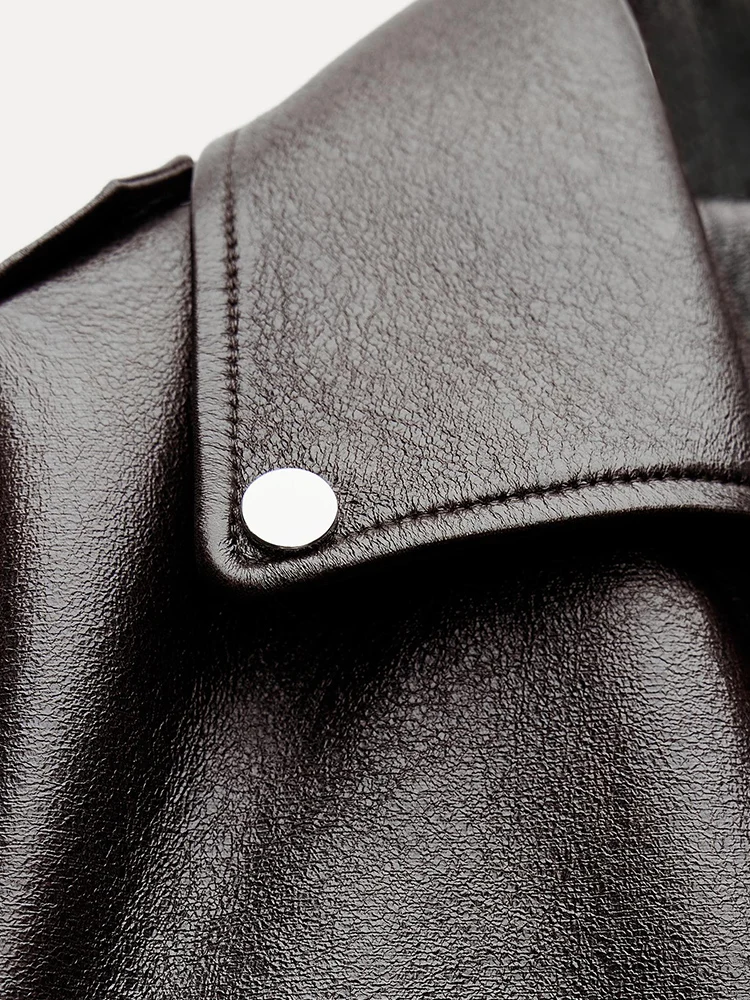 Ailegogo Spring Autumn Women Retro Short Pu Faux Soft Leather Jacket Vintage Female Belt Zipper Coat Moto Biker Outwear