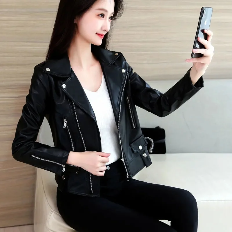 2024 Spring Autumn New All-match Faux Leather Women Jacket Brand Designer Jackets for Ladies Female Chic Slim Women's Coats