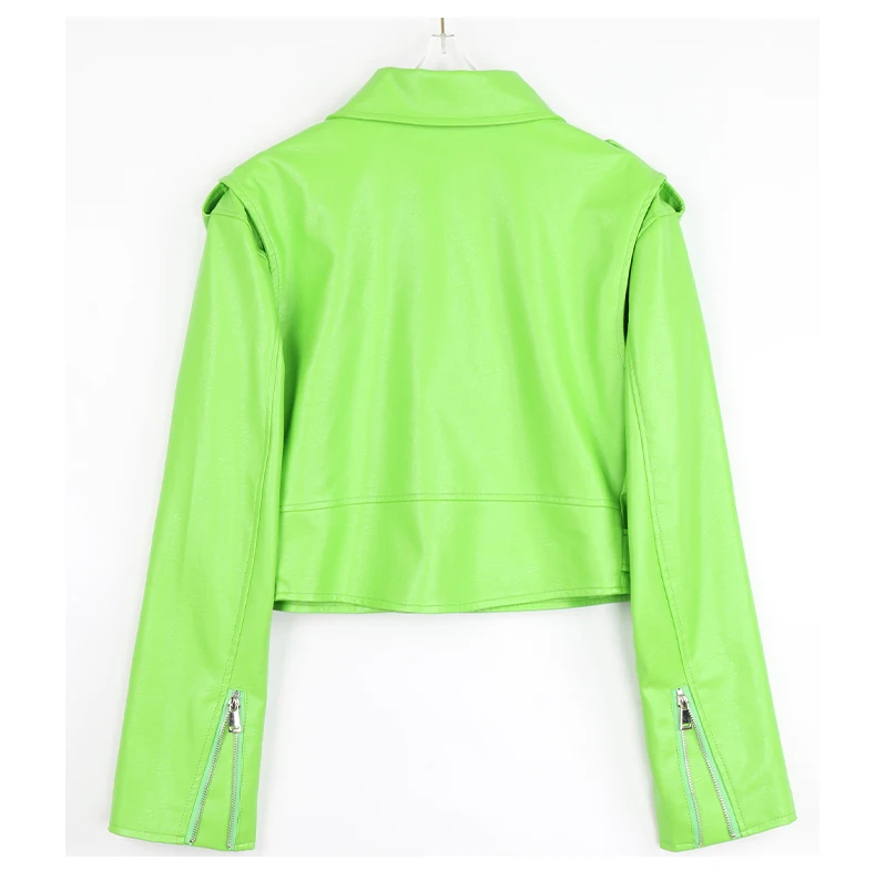 Nerazzurri Spring Autumn Short Green Pink Stylish Faux Leather Biker Jacket Women Zipper Long Sleeve Fashion 2022 5xl 6xl 7xl