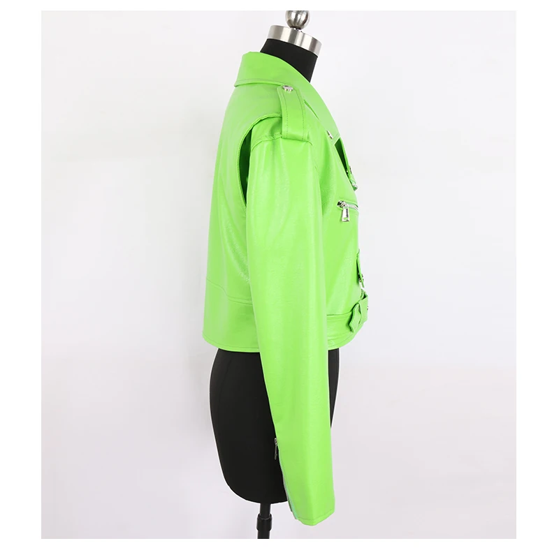 Nerazzurri Spring Autumn Short Green Pink Stylish Faux Leather Biker Jacket Women Zipper Long Sleeve Fashion 2022 5xl 6xl 7xl