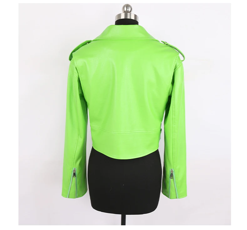 Nerazzurri Spring Autumn Short Green Pink Stylish Faux Leather Biker Jacket Women Zipper Long Sleeve Fashion 2022 5xl 6xl 7xl