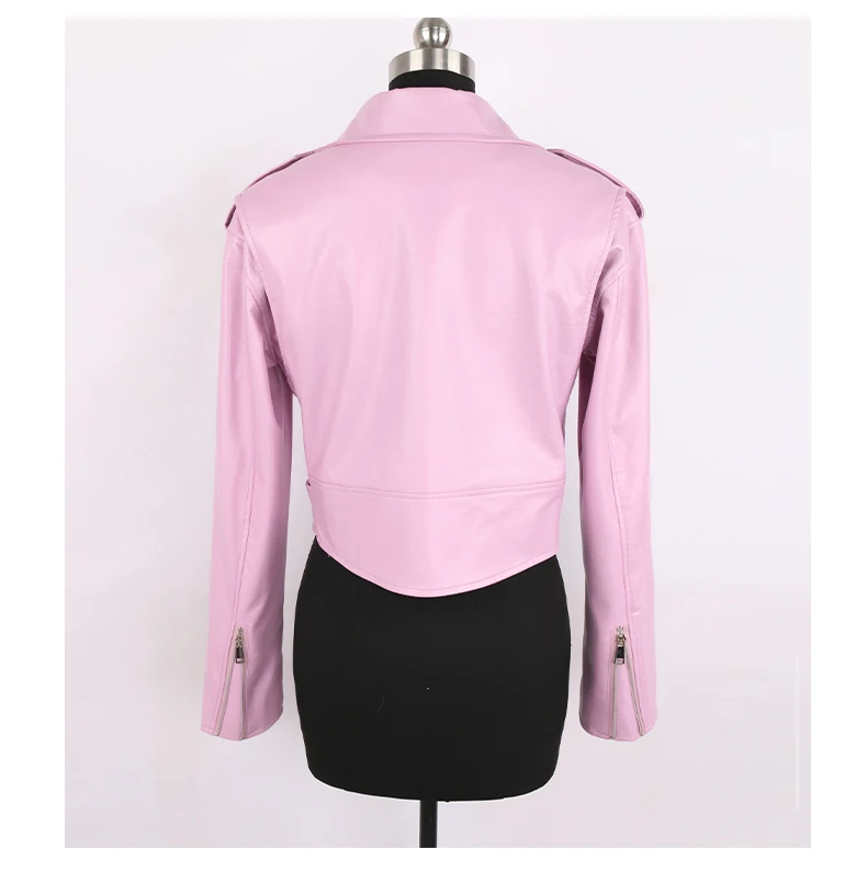 Nerazzurri Spring Autumn Short Green Pink Stylish Faux Leather Biker Jacket Women Zipper Long Sleeve Fashion 2022 5xl 6xl 7xl