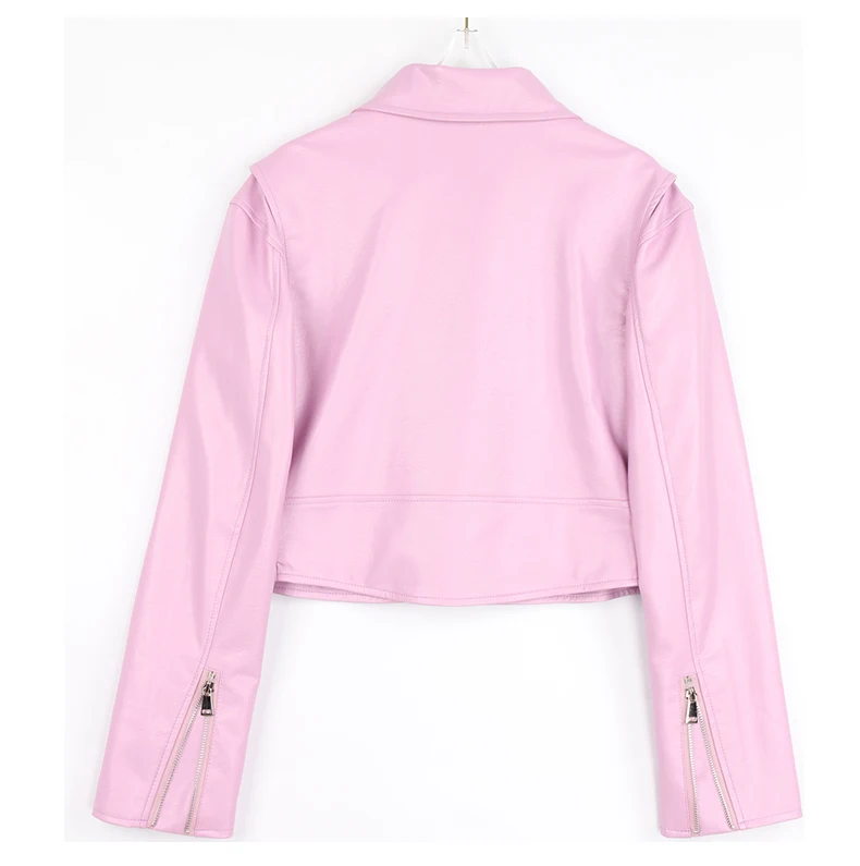 Nerazzurri Spring Autumn Short Green Pink Stylish Faux Leather Biker Jacket Women Zipper Long Sleeve Fashion 2022 5xl 6xl 7xl