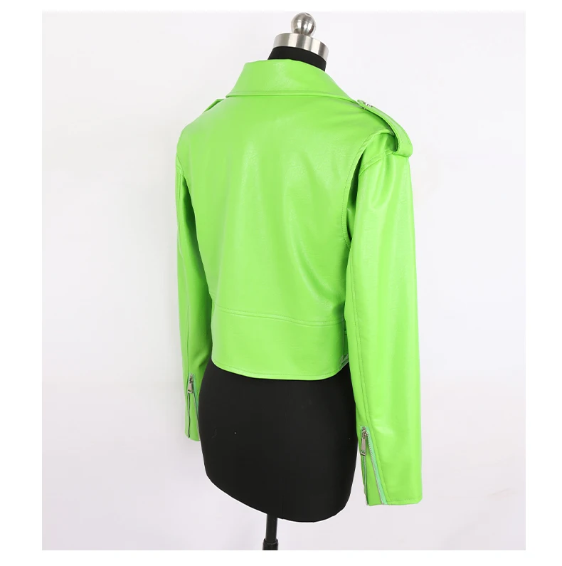 Nerazzurri Spring Autumn Short Green Pink Stylish Faux Leather Biker Jacket Women Zipper Long Sleeve Fashion 2022 5xl 6xl 7xl