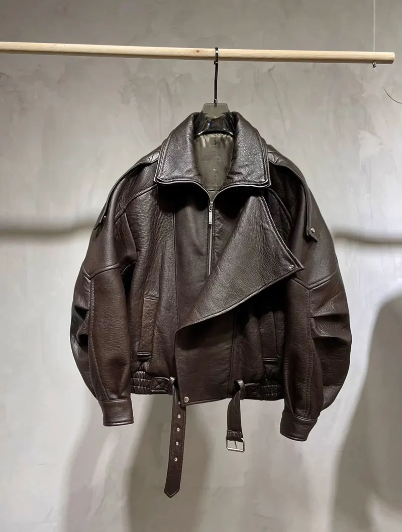 Women Jacket PU Leather Casual Short Punk Lace Up Turn Down Collar Long Sleeve Zipper Loose Y2k Street Wear British 2026 Winter