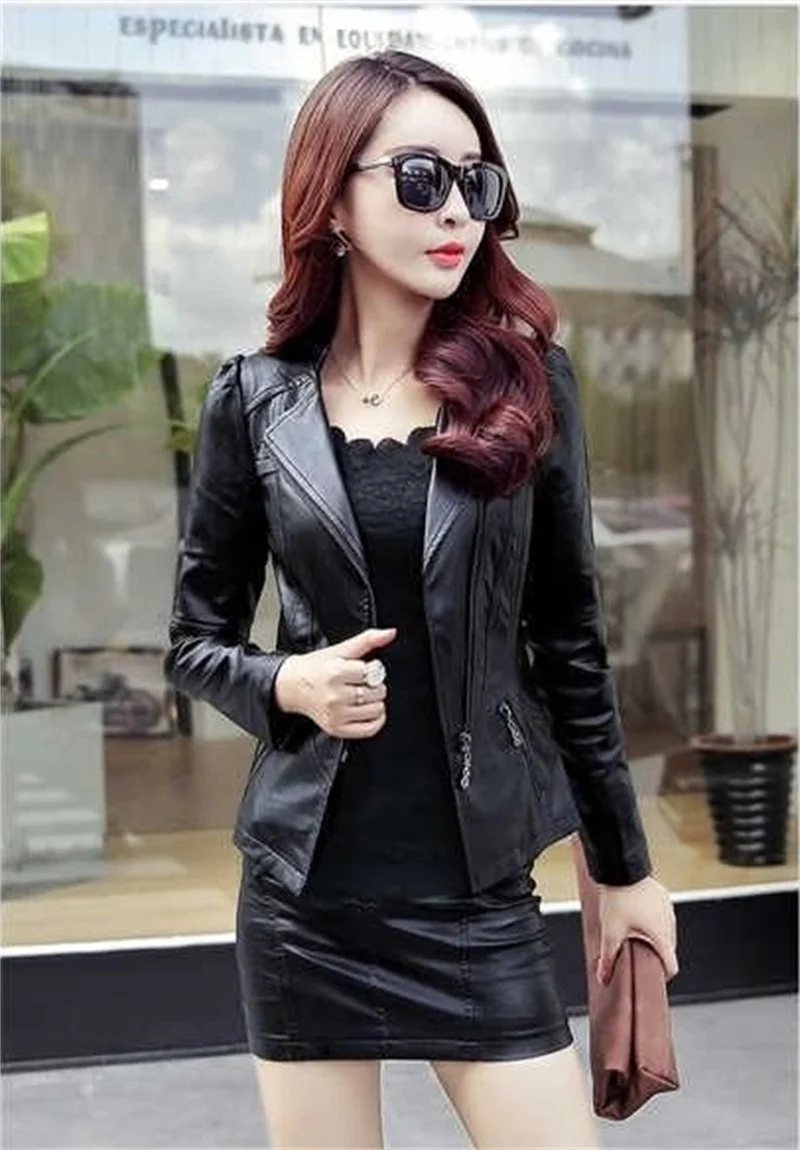 2026 Autumn Black Leather Jacket Women Leather Jacket Korean Slimming Motorcycle Leather Jacket Ladies PU Coat Short Outwear