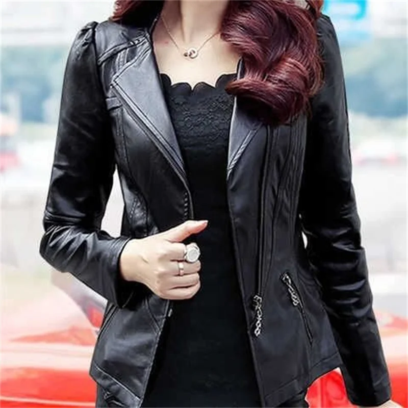 2026 Autumn Black Leather Jacket Women Leather Jacket Korean Slimming Motorcycle Leather Jacket Ladies PU Coat Short Outwear