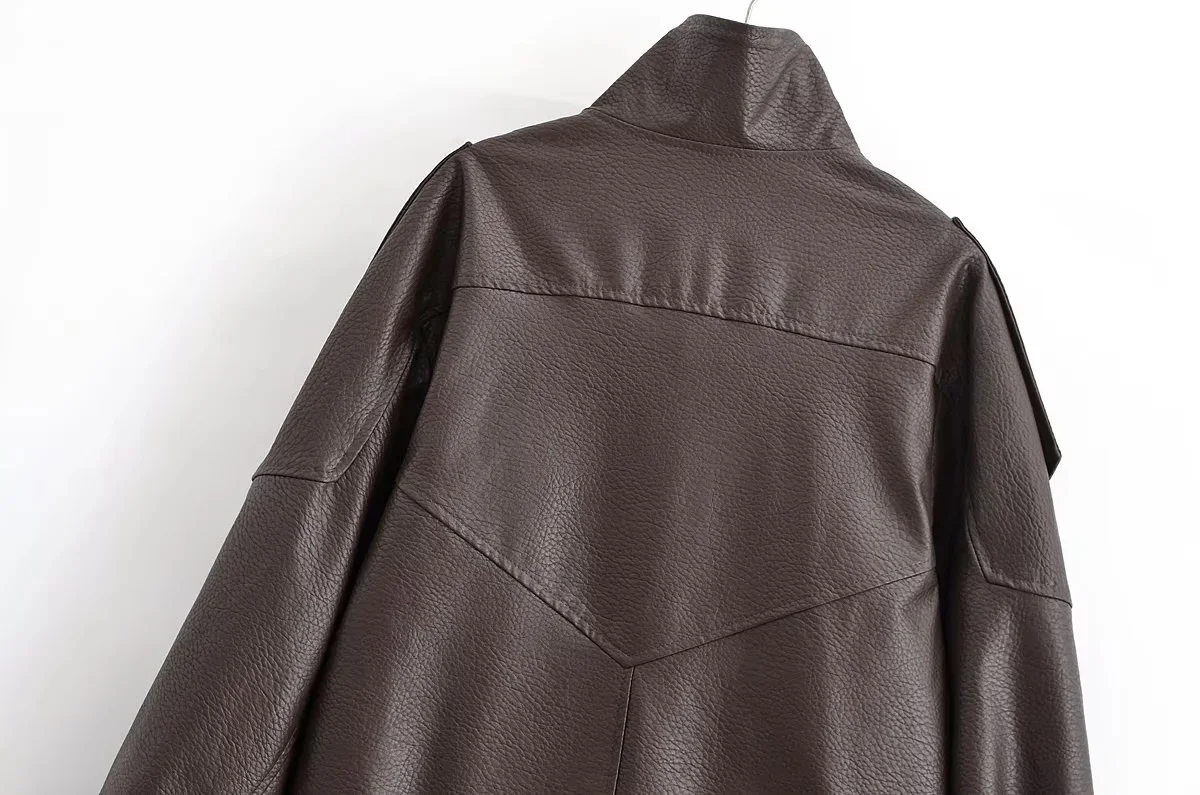 KONDALA 2026 Spring Autumn Faux Leather Women Vintage Coats Fashion Streetwear Zipper Turndown Collar Christmas Ladies Leathers
