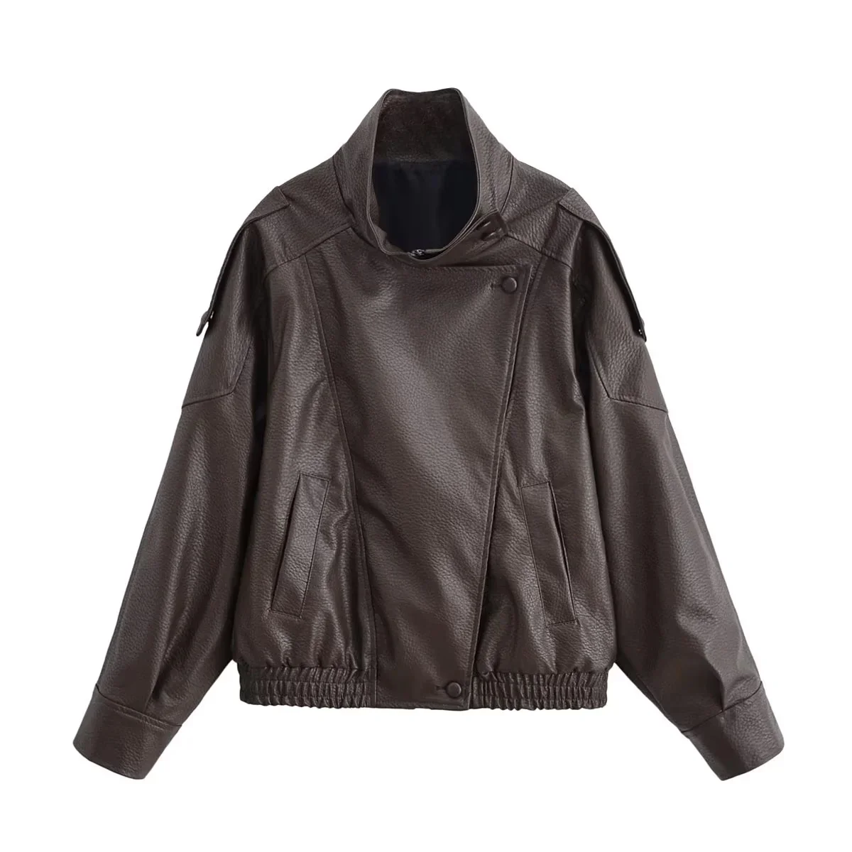 KONDALA 2026 Spring Autumn Faux Leather Women Vintage Coats Fashion Streetwear Zipper Turndown Collar Christmas Ladies Leathers