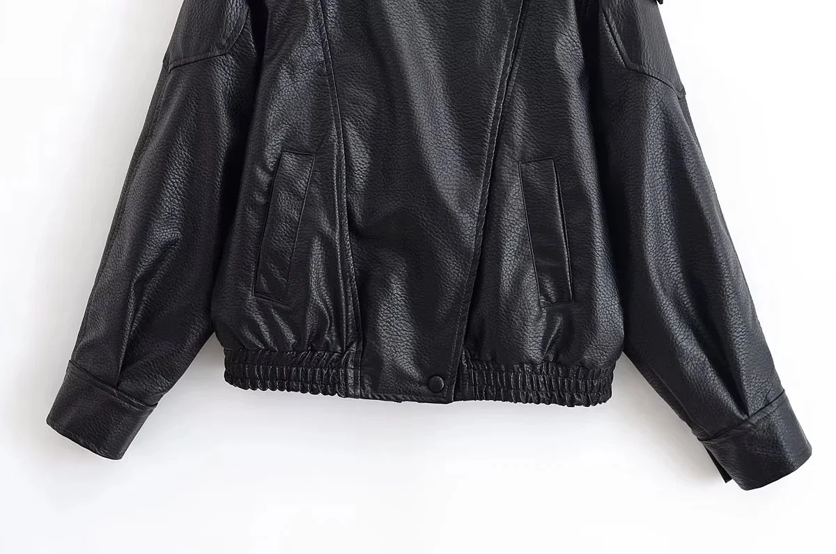 KONDALA 2026 Spring Autumn Faux Leather Women Vintage Coats Fashion Streetwear Zipper Turndown Collar Christmas Ladies Leathers