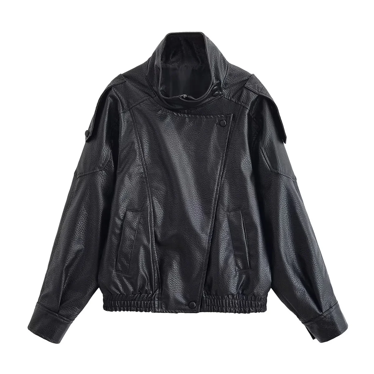 KONDALA 2026 Spring Autumn Faux Leather Women Vintage Coats Fashion Streetwear Zipper Turndown Collar Christmas Ladies Leathers