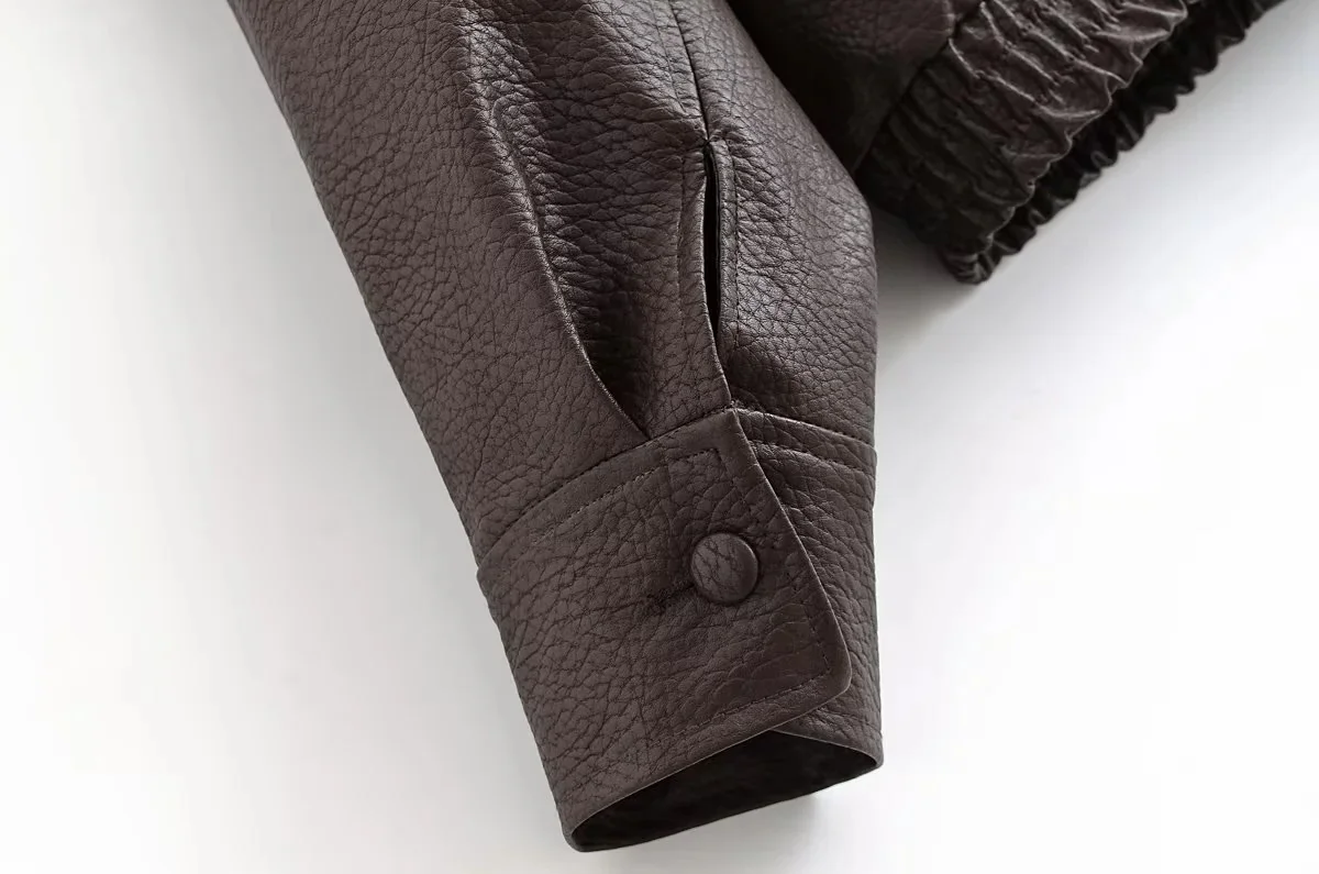 KONDALA 2026 Spring Autumn Faux Leather Women Vintage Coats Fashion Streetwear Zipper Turndown Collar Christmas Ladies Leathers