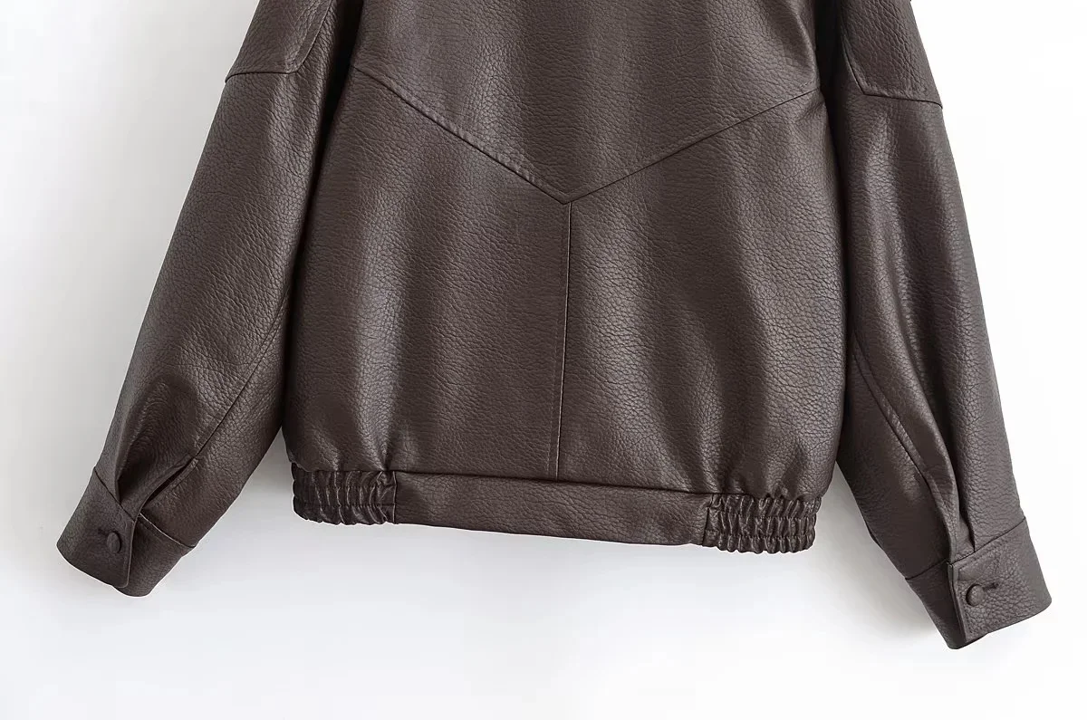 KONDALA 2026 Spring Autumn Faux Leather Women Vintage Coats Fashion Streetwear Zipper Turndown Collar Christmas Ladies Leathers