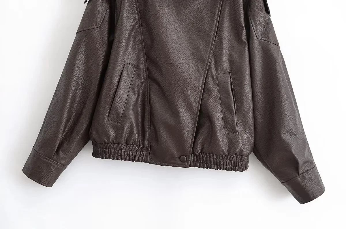 KONDALA 2026 Spring Autumn Faux Leather Women Vintage Coats Fashion Streetwear Zipper Turndown Collar Christmas Ladies Leathers