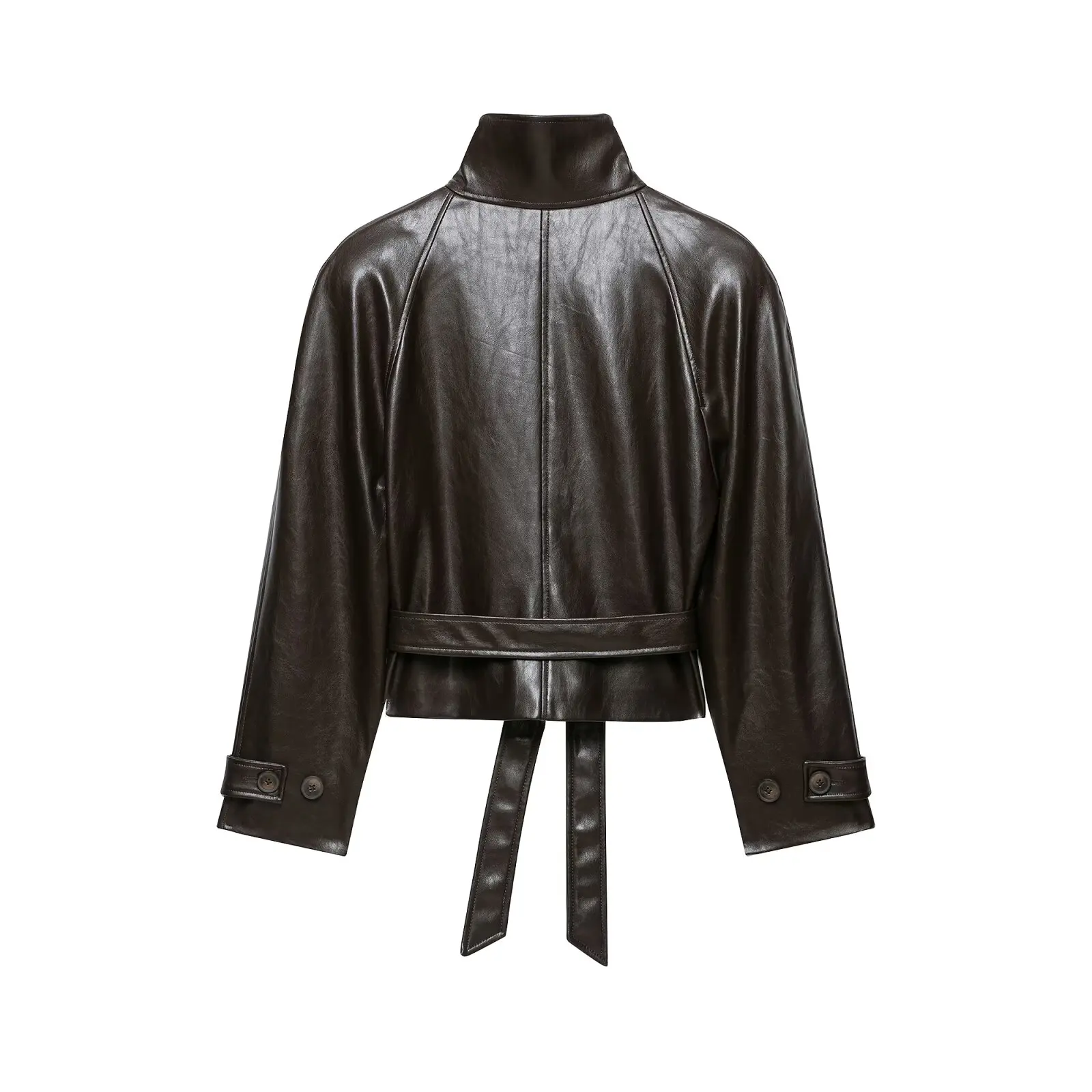 Leather Jackets Women's With Belt Coat 2026 zanban Coat Solid Streetwear Fashion Outwear With Button Woman Long Sleeve Coat Tops