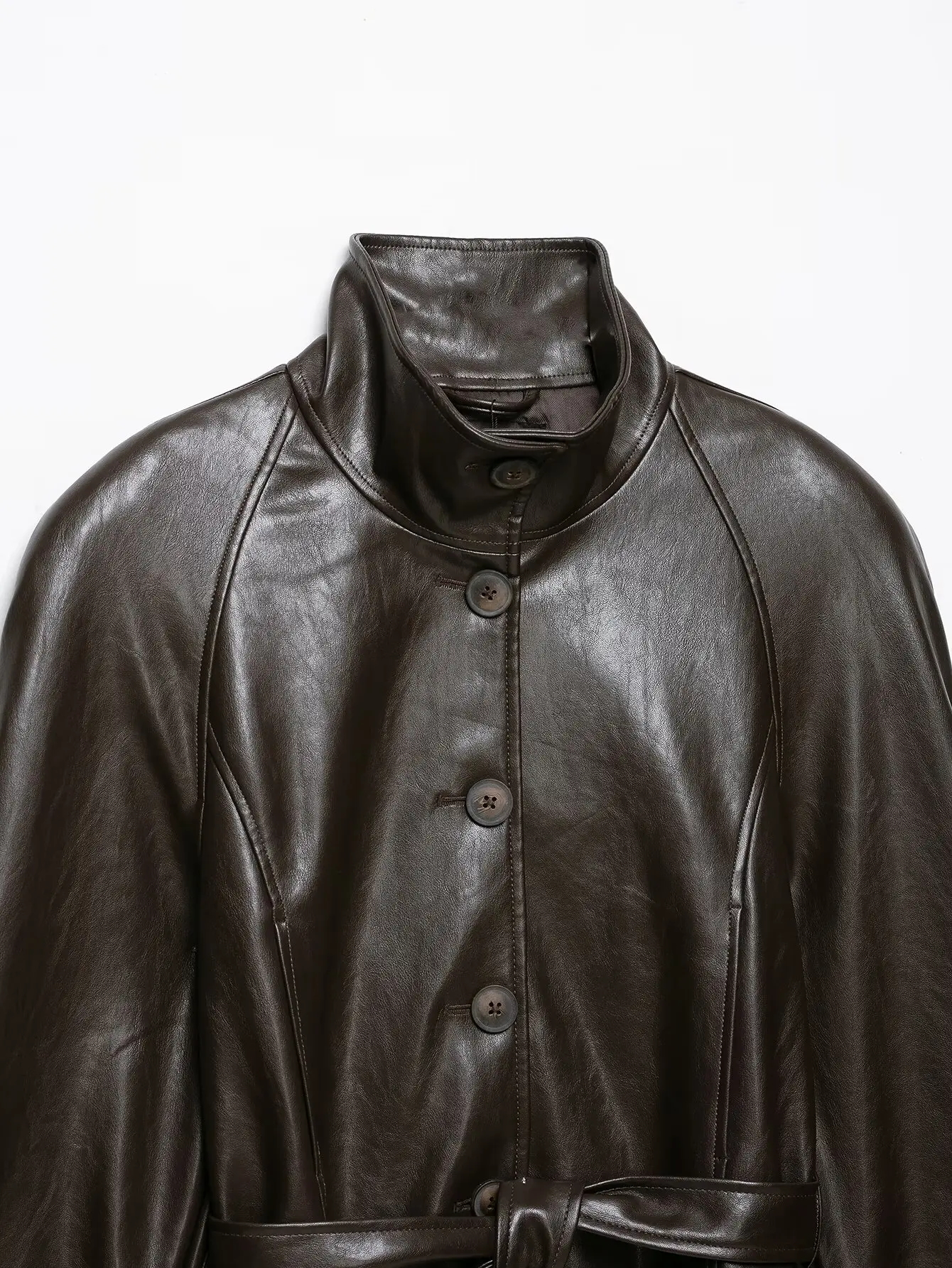 Leather Jackets Women's With Belt Coat 2026 zanban Coat Solid Streetwear Fashion Outwear With Button Woman Long Sleeve Coat Tops